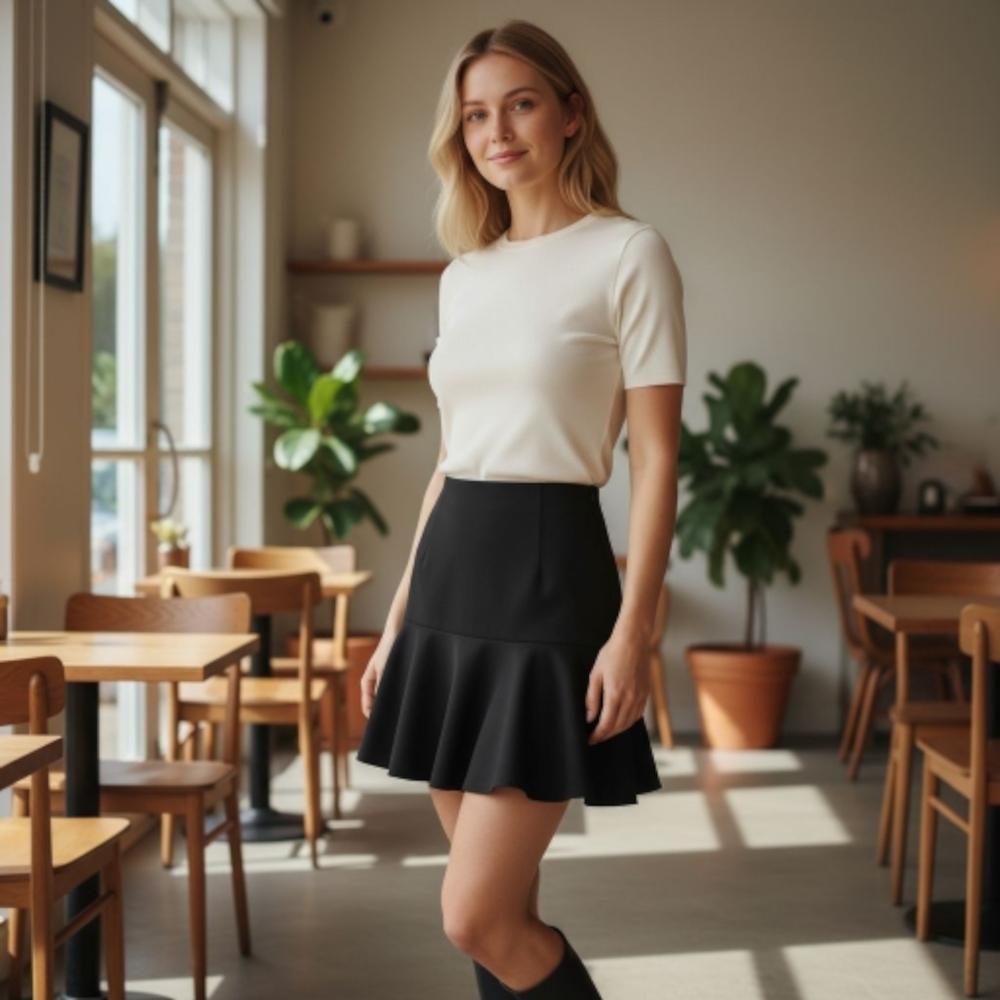 Theory Virgin Wool Black Ruffle Mini Skirt 2 Preowned